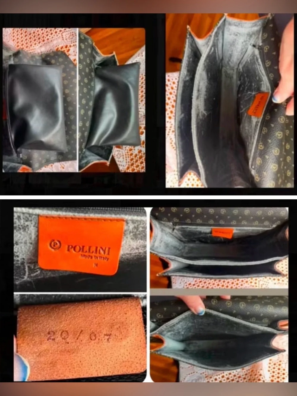 Pollini vintage black monogram leather satchel